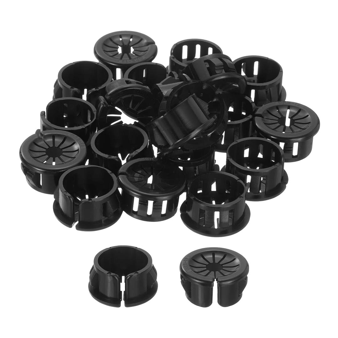 uxcell 30Pcs Cable Grommets, Snap Bushing Grommet for Holes with 0.75"(19mm) Mounting, Petal-Shaped Buckle Round Nylon Cable Desk Grommet for Cables and Cords Management, Black