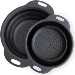 Collapsible Colander | 2-Pack Black Collapsible Strainer for Pasta, Fruits, & Vegetables | Compact Silicone Strainer Ideal for Straining all Sorts of Foods | Strainer for Everyday Use Medium