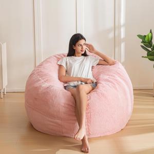 MAXYOYO Bean Bag Chair for Adults, Large 3 ft Bean Bag Chair with Foam Filling, Ultra Soft Fur Lazy Sofa for Living Room Bedroom, Machine Washable Cover (Pink)