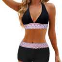 Century Star Two Piece Swimsuit with Boy Shorts Swimming Suits for Women Bikini Set V Neck Bathing Suit Swimwear, M