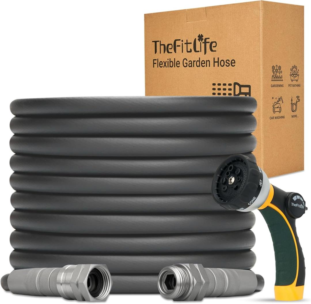 TheFitLife Garden Hose 50 FT - 50FT Water Hose with Nozzle and Metal Fittings, High Pressure 50 Feet x 1/2" Outdoor Hose for Reel Cart, Sprinkler, Easy Storage, Leak Proof (50FT)