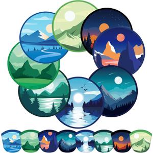 Gejoy 24 Pieces Scenery Sunset Foldable Flying Disc Fans Handheld Compact Cooling Fans Multi Role Round Fans for Outdoor Games for Women Man Party Favors Decorations Portable, 8 Style