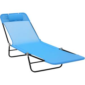 Outsunny Folding Chaise Lounge Chair, Pool Sun Tanning Chair, Outdoor Lounge Chair with Reclining Back, Breathable Mesh Seat, Headrest for Beach, Yard, Patio, Blue (1 Pack)
