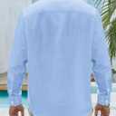 J.VER Men's Cotton Linen Shirts Casual Button Down Long Sleeve Shirt Tropical Spread Collar Solid Top with Pocket, Light Blue, 3X-Large