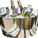 BREKX Hammered Stainless-Steel Beverage Tub, Double-Walled Insulated Anchored Drink Tub & Ice Bucket with Double Hinged Handles, Drink Chiller for Parties, 12 Quarts