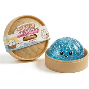 Dumpling Squeeze Toys, Glitter Dumpling Squeeze Toy with Steamer Box, Soft Dough Dumpling Stress Ball, Sensory Mystery Gifts for Kids & Adults, Classroom Prizes & Party Favors (A-Blue)