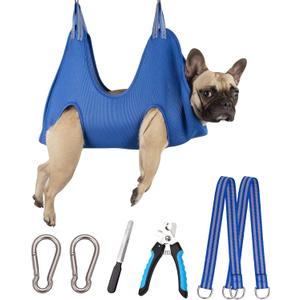 10 in 1 Pet Grooming Hammock Harness with Nail Clippers/Trimmer, Nail File, Dog Hammock/Grooming Sling for Nail Trimming/Clipping (Medium/Under 36 LB, Blue)