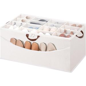 STO STO Shoe Organizer for Closet, Fits Up to 16 Pairs, XL Shoe Box Containers with Adjustable Dividers, Clear Cover Shoe Storage Bins, Stackable Space Saving Shoes Holder for Shoes and Boots, Beige