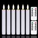 Battery Operated Flameless Taper Candles with Two Remote Timer, 6.4" LED 3D-Wick Window Candles, Flickering Long-Lasting Warm Light Electric Pack of 6 Flameless Candlesticks (0.78" Dia, White)
