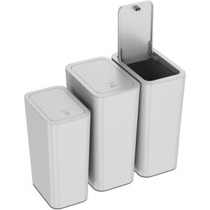 N. NETDOT 3 Pack (2 of 4 Gal & 1 of 2.6 Gal) Small Trash Can with Lid,Bathroom Garbage Can with Pop-Up Lid,Waste Basket for Bathroom,Kitchen,Bedroom,Powder Room,Craft Room,Office,College (Gray)