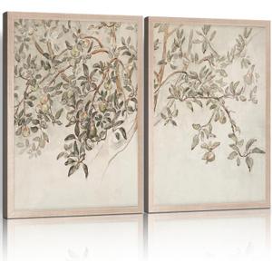 Framed Neutral Vintage Wall Decor Farmhouse Style Tree Sketch Canvas Painting Rustic Botanical Oil Painting Bedroom Bathroom Farmhouse Decoration 16x24 inch 2-Piece Set Can Be Directly Hanged