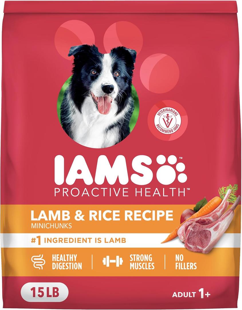 IAMS Dry Dog Food Lamb and Rice Proactive Health Food for Dogs, 15.0 lb (EXP 07/07/27)
