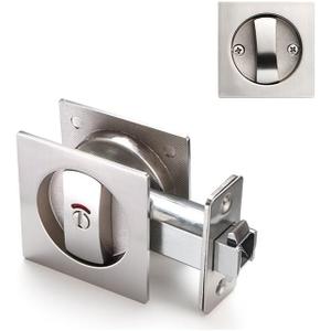 Pocket Door Lock Pocket Door Hardware Square with Red-Green Indicators for Privacy Sliding or Bifold Doors(Silver 2)