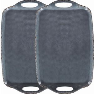 Extra Large Serving Tray with Handles, 19 x12 inch, Set of 2, Melamine Platters for Serving Food, Turkey, Cookie, Farmhouse Rectangular Brekfast Tray, Dishwasher Safe, Gray