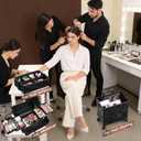 FRENESSA 3 in 1 Rolling Makeup Train Case Professional Cosmetic Trolley Large Storage with Keys Swivel Wheels Salon Barber Case Traveling Cart Trunk for Make Up Hairstylists Nail Tech, Alpine Black