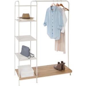 Honey-Can-Do Clothing Rack, Clothes Rack with Wood Shelf, Freestanding, Easy to Assemble Garment Rack, Standing Metal Sturdy, Small Space Storage Solution, with Shoe Storage White