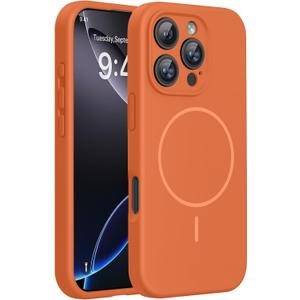 Miracase Magnetic for iPhone 16 Pro Max Case, [Soft Anti-Scratch Microfiber Lining], Compatible with MagSafe, Liquid Silicone Case Shockproof Drop Protection Phone Case for 16 ProMax,Orange