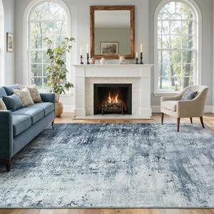 9x12 Ft Extra Large Washable Area Rugs for Living Room, Soft Non-Slip Modern Abstract Pattern Carpet for Bedroom Indoor Floor Nursery Home Decor (Blue)
