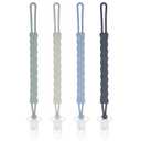 Stylish Silicone Pacifier Clips, 4-Pack Pacifier Holder with Flexible Woven Rope Design, 100% Food Grade Silicone, Easter Safe Essentials for Newborns Baby Boys and Girls (Dark Grey)
