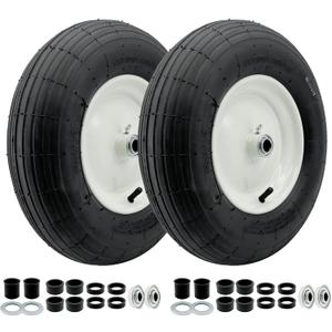 2-Pack 4.80-8 Wheelbarrow Tire with Rim 3"-6''Centered Hub, 3/4" or 5/8''or 1/2'' Bearings, 16 Tire Assembly for Hand Truck,Garden Cart (4.80/4.00-8 Tube Type,3" Center Hub,RibbedTread)