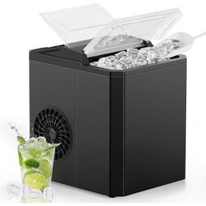 OLIXIS Nugget Ice Maker Machine, 26lbs in 24Hrs, 9 Ice Cubes in 6 Mins,Auto-Cleaning Portable Ice Maker with Basket and Scoop, Countertop Ice Maker for Home/Kitchen/Camping/RV, Bright Black