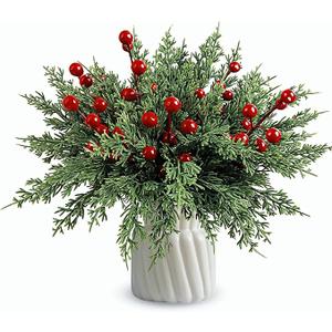 60Pcs Christmas Decorations11.8'' Artificial Pine Branches with 7.9'' Red Berry Stems, Christmas Decor Faux Pine Greenery Stems, Christmas Tree Decorations & Christmas Picks for Indoor Outdoor