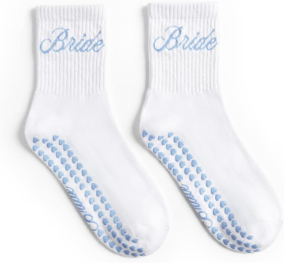 xo, Fetti Bride Pilates Sock - Grippy Bottom | Bachelorette Party, Bridal Shower, Wedding Gift, Bride Tribe, Something Blue, Bridal Socks
