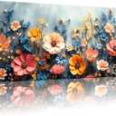 GYJAGHL Floral Canvas Wall Art, Wall Art for Living Room, Farmhouse Decor for Bedroom OfficeLandscape Pictures, Modern Wildflower Garden Print, Pink Orange Blue Flowers, Modern Home Decor Posters 20" x 40"