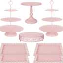 Fivenl 8 Pcs Cake Stand Pink Metal Dessert Table Display Set, 3-Tier Cupcake Stand, Cake Display Tower and Cookie Tray Rack Serving Tray for Birthday Party, Weddings, Baby Shower (Pink)
