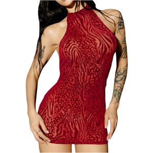 WDIRARA Women's Y2k Zebra Print Halter Mini Dress Tie Backless Sleeveless Bodycon Dresses, Large