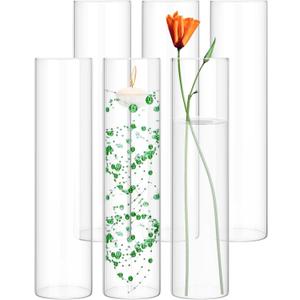 6 Pack Glass Cylinder Vases 14 Inch Tall Clear Flower Vase for Centerpieces, Hurricane Floating Candle Holder Wedding Decorations, Floral Vase Bulk for Table Shelf Party Home Deco (14 x 3.35 Inch)
