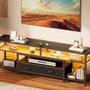 Huuger 63 Inch LED TV Stand for 65 70 Inch TV, Entertainment Center with Open Shelves and Power Outlets, TV Console for Living Room, Media Console with Drawers, Black