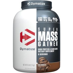 Dymatize Super Mass Gainer Protein Powder, Rich Chocolate, 52g Protein, 1g Creatine, 1280 Calories, 10.7g BCAAs, 245g Carbs, Contains Whey Protein Powder, Isolate, and Casein (8 Servings) (6 Pound (Pack of 1))