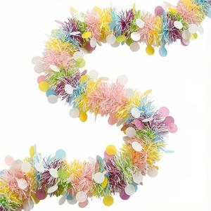 50Ft Easter Garland Decor, Shiny Metallic Tinsel Garland, Colorful Glitter Tinsel Garland, Spring Hanging Garland Decorative for Fireplace Stairs Banister Windows Ceiling Wall Supplies