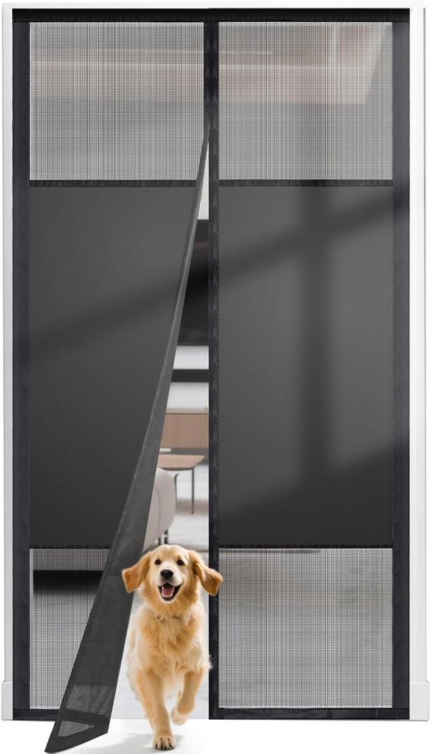 Magnetic Screen Door with Privacy Protection, PET Mesh Screen Fit for Door Size 32x80 Inch (Curtain Size 34x81 Inch), Pet Friendly Screen Curatin for Doorway to Keeps Bugs Out