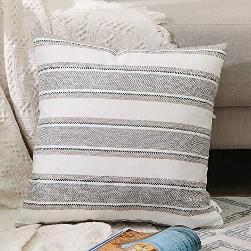 NATUS WEAVER Stripe Pillow Cases Soft Linen Square Decorative Throw Cushion Cover Pillowcase with Hidden Zipper for Sofa - 16" x 16 "