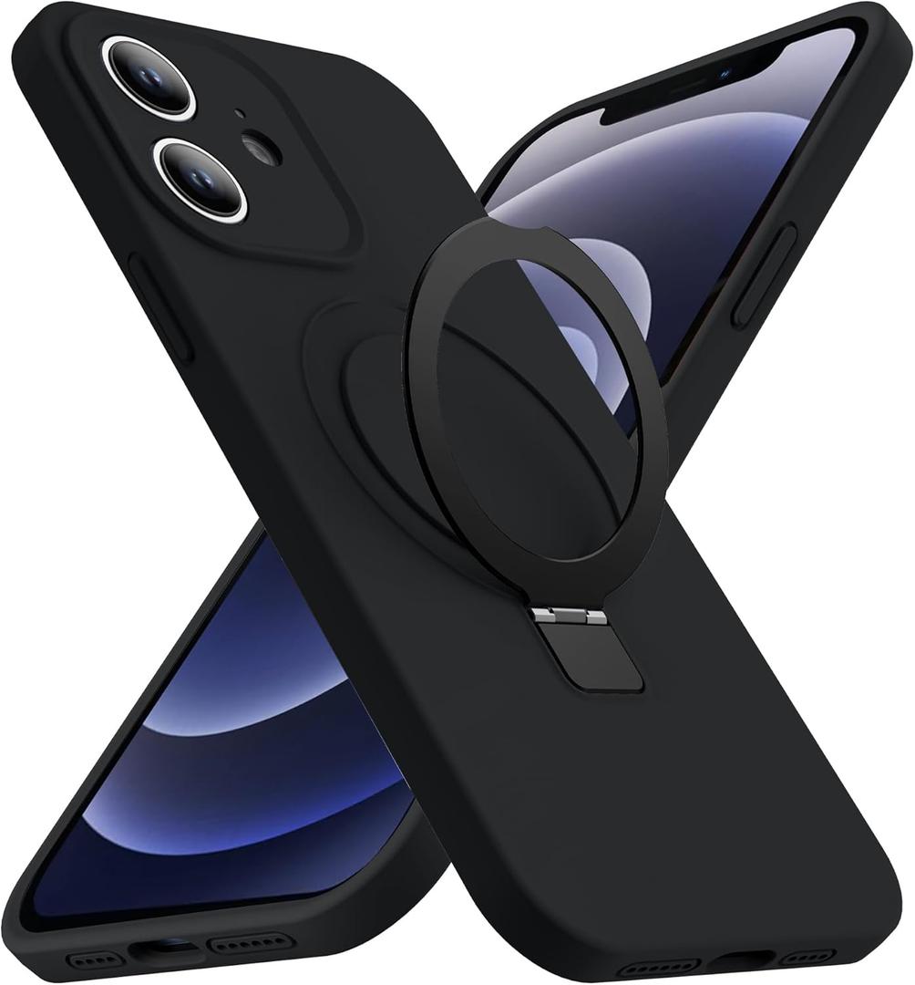 Designed for iPhone 11 Case with Magnetic Invisible Stand Compatible with Mag-Safe Military Drop Tested Shockproof Silicone Phone Cases for Women Men 6.1'', Black