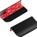 10 Pack Adhesive Edge Finger Pulls for Cabinets Kitchen Aluminum Alloy Concealed Drawer Pulls No Drilling Required Flat Stick On Cabinet Handles (Black, 3.15" Overall Length)