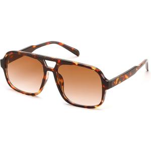 FEISEDY Retro Aviator Sunglasses for Women Men 70s Classic Vintage Shades Trendy Square Sun Glasses B0253 (Tortoise/Gradient Tea)