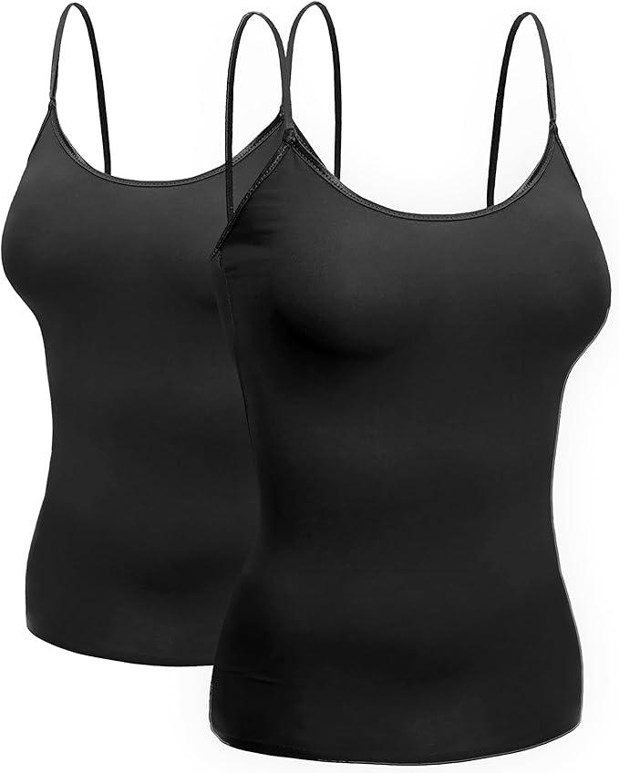 Emmalise Women's Camisole Built in Bra Wireless Fabric Support Short Cami, 2 Pack, No Size