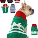 Dog Christmas Sweater, Soft Warm Pet Clothes Coat for Small Medium Large Dogs and Cats Boy Girl, Fall Cozy Holiday Turtleneck Knitting Collar Pullover Pup Outfit Costume for Thanksgiving New Year (Red Green Sleeveless, XXL)