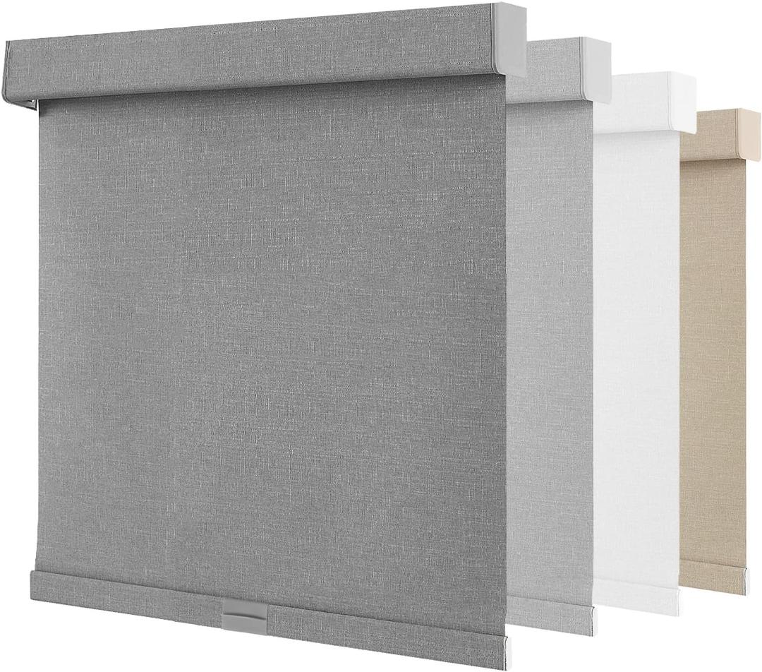 NUTRO CHILL Blackout Window Blinds Cordless, Spring System Window Shades with UV Protection Thermal Insulated Linen Fabric, Roller Blinds for Home Office(25''x72'', Grey)
