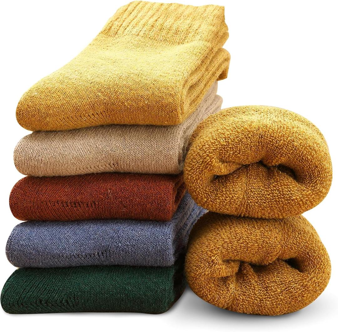VoJoPi Winter Thermal Socks for Women - 5 Pairs Thick Warm Ladies Cozy Wool Crew Boot Socks, US 5-10 (A-blue /Green / Khaki / Nude / Yellow)