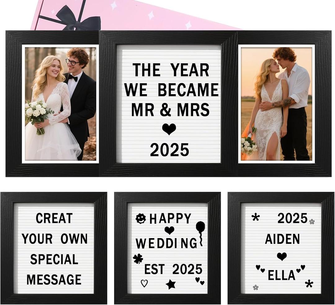 Ithmahco Wedding Picture Frame, Anniversary Personalized Wedding Gifts For Couples, Bridal Shower Gift For Bride, Newlyweds, Mr & Mrs Photo Frame Holds 2pcs 4x6'' Custom Pictures Frame Solid Wood (Black)