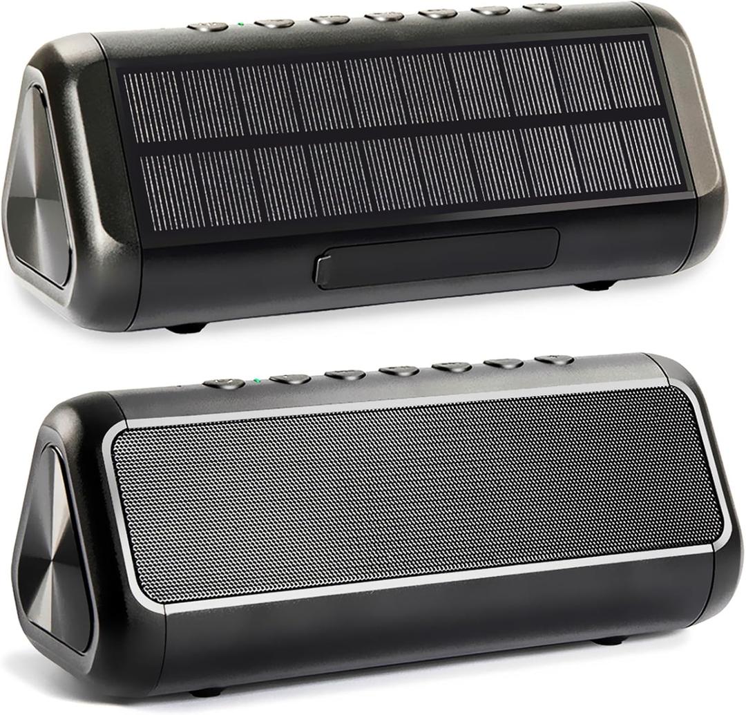 Solar Bluetooth Speaker Portable Wireless, 50H Playtime with HD Stereo Sound,5000mAh Can Charge Cell Phone,BT5.3,Outdoor Waterproof IPX6,TWS Pairing/AUX/TF play for Camping/Beach/Party/travel/Cycling