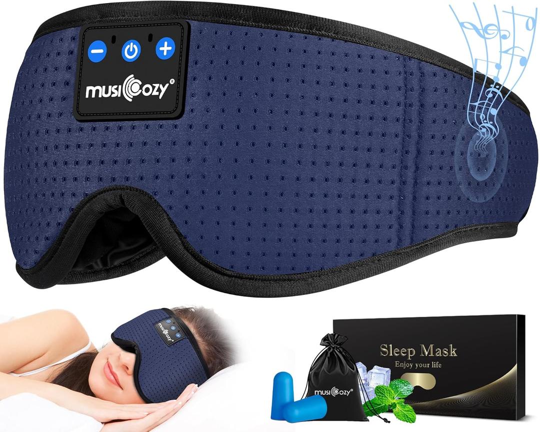 MUSICOZY Sleep Headphones Bluetooth 5.4 Headband Sleeping Eye Mask for Mom Women Men Wireless Music Earbuds Earphones for Side Sleepers Built-in HD Speakers Cool Gadgets Unique Gifts (Navy Blue)