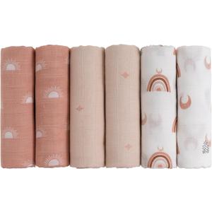 GLLQUEN BABY Receiving Blanket Boy Cotton Muslin Swaddle Blankets Girl Newborn Squares Breathable & Soft Thin Baby Blankets Cloths Double Absorbent Infant Swaddling Wrap - 6 Pack (Sun)