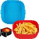 Boribim 2 PCS Square Silicone Air Fryer Liners - 8 Inch Reusable Air Fryer Pot - Air Fryer Accessories - Air Fryer Inserts for 4 to 7 QT Oven Microwave Accessories (Red + Blue)