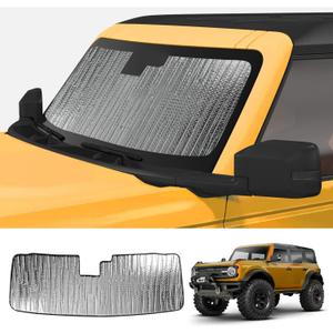 Mabett Windshield Sun Shade for Ford Bronco Accessories 2026,2021-2025, Insulated and Sun Protection by Sun Visor for Bronco 2/4-Door (Silver)