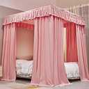 VETHIN Elastic Roof Style Four Corner Post Princess Bed Canopy Curtains Cozy Breathable Tent Canopy Mosquito Net for Girls & Adults Bedroom Decoration (Pink, 70-78" W*86" L*82"*H/(King))
